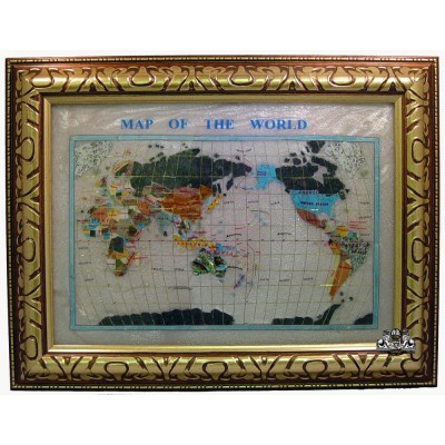Unique Art 26" Cross Pearl Ocean Gemstone World map with frame   352292697688